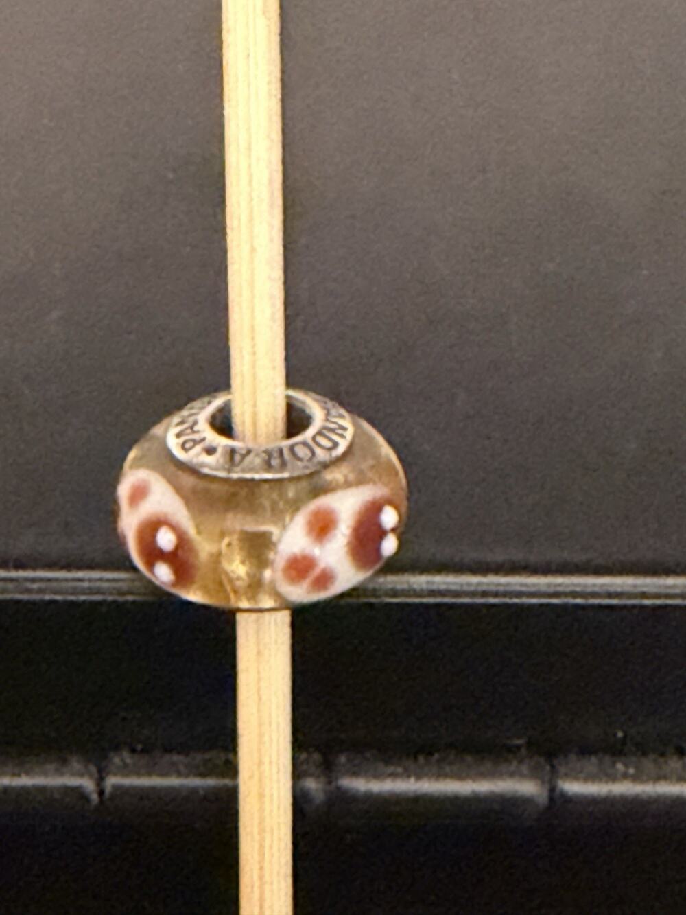 Authentic Pandora S925 ALE SS Murano Glass Cinnamon Ladybug Charm